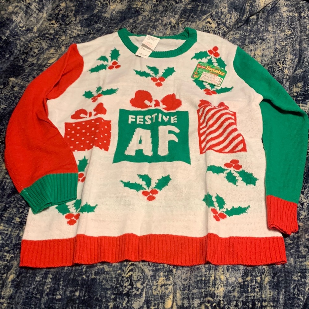 Festive AF” sweater size XL
